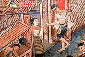Chiang Mai - The Wat Phra Singh temple. Murals of the Viharn Lai Kham illustrating Jataka tales and other stories. 